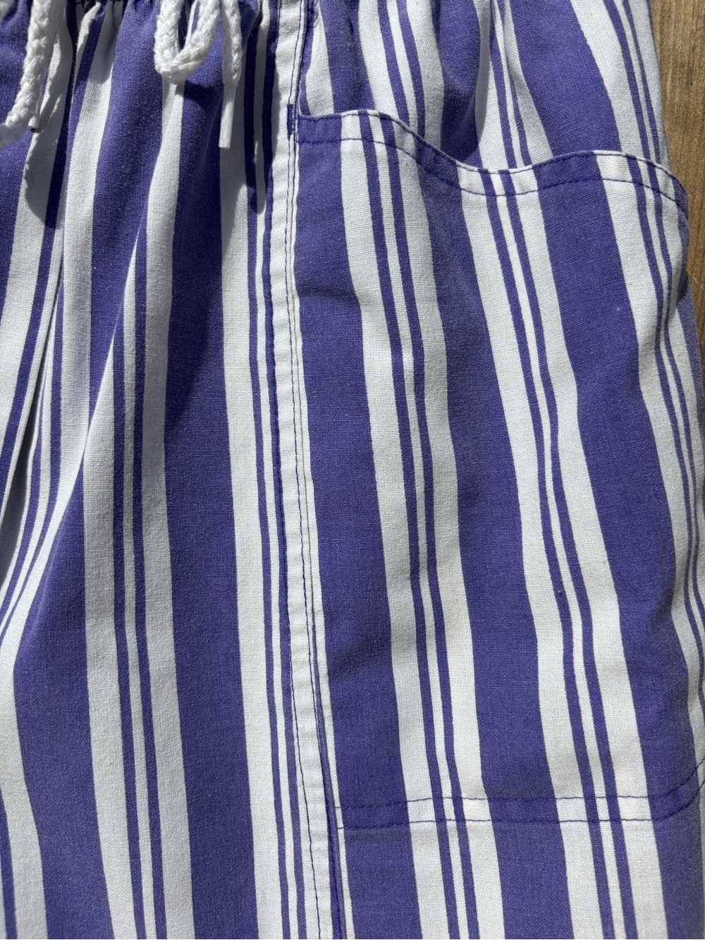 Vintage Blue & White High Waist Striped Women’s Shorts - Picture 3 of 3